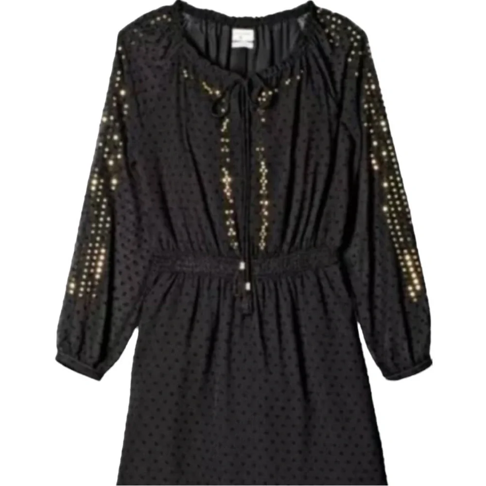 NWT Altuzarra Dress Black Swiss dot chiffon sequins long sleeves smocked Sz 4 - Picture 10 of 15